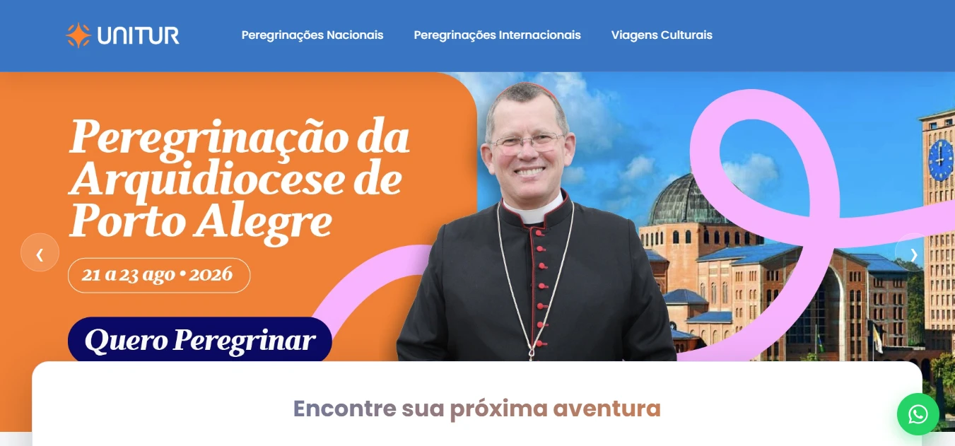 Página inicial da Unitur, agência especializada em peregrinações e viagens culturais